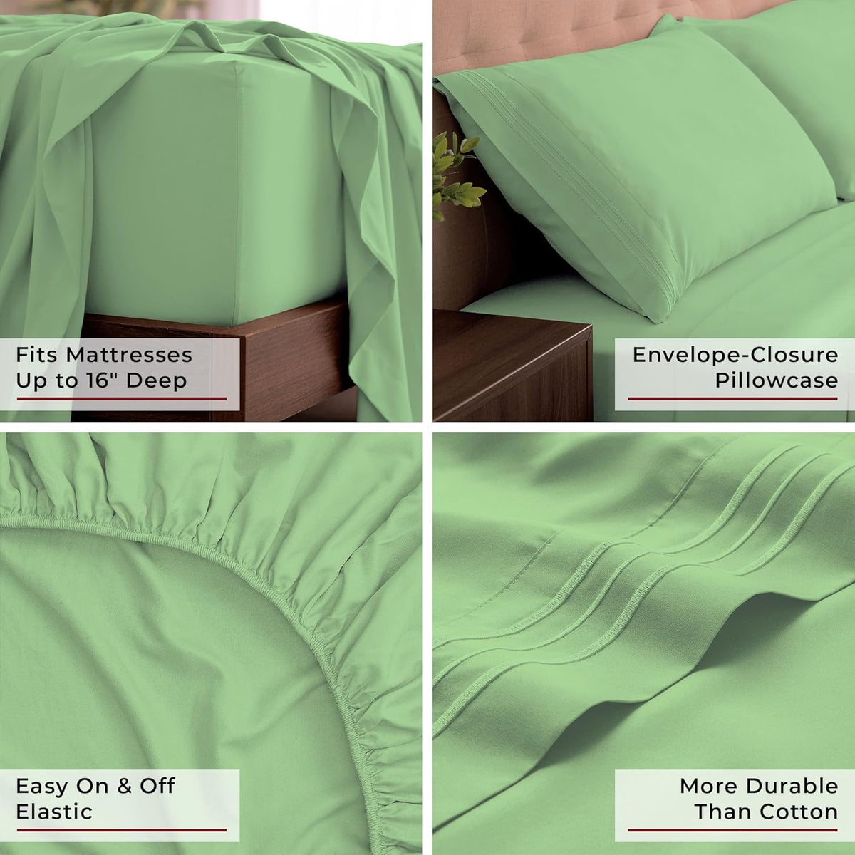 Mellanni California King Sheets Set - 4 PC Iconic Collection Bedding - Hotel Luxury, Extra Soft, Cooling Bed Sheets - Wrinkle, Fade, Stain Resistant (Cal King, Pistachio)