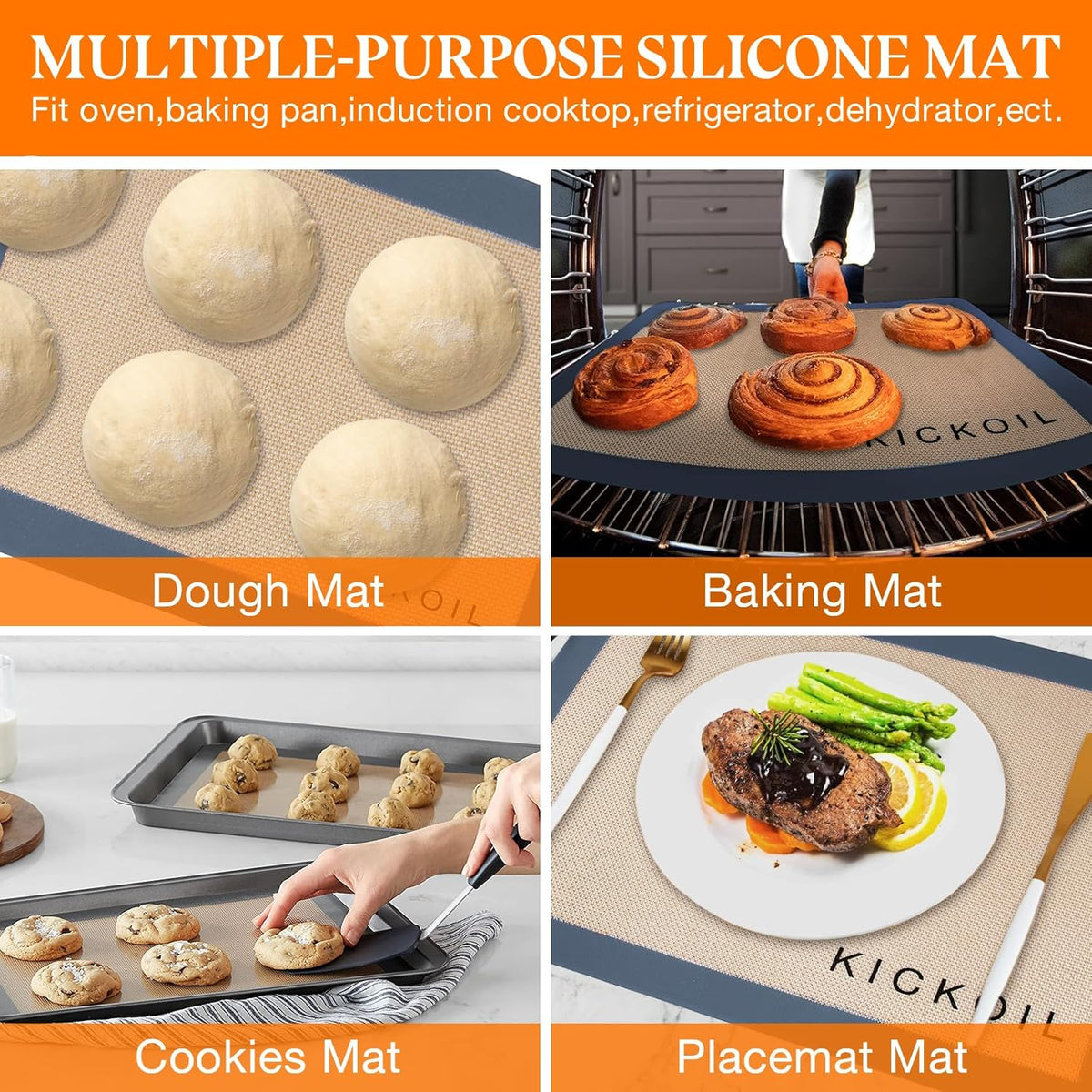 Silicone Baking Mat Large 3 Pack-2 Half Sheets+1 Small Quarter Sheet,Reusable Non Stick Food Safe Baking Supplies Oven Liners Bakeware Mats for Cookies,Macarons,Bread, Pastry, Vegetables