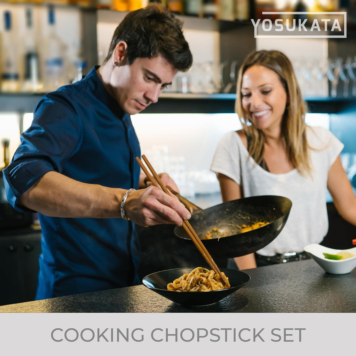 YOSUKATA Reusable Natural Wooden Long Cooking Chopsticks Set of 3 pairs: 11.8 inch, 13-inch, 14.2 inch Brown Long Wok Wooden Chopsticks Reusable