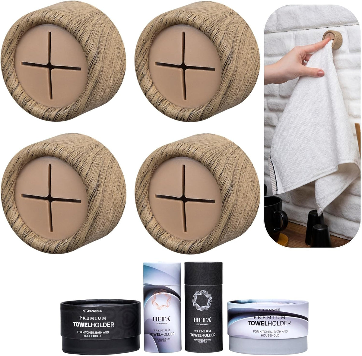 HEFA Towel Holder, Towel Hooks, Dish Towel Holder, Kitchen Organization, Bathroom Accesories, Kitchen Towel Hook, Kitchen Towel Holder, Christmas Gift, Kitchen Gadgets 4 Pack