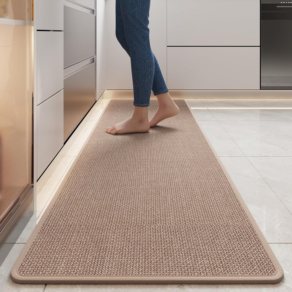 Durable Non-Slip Kitchen Mats，Kitchen Mats in Front of Sink,Quick Drying Mat for Kitchen Counter, 17x59 Brown Water and Oil Absorbent Runner Rugs for Kitchen