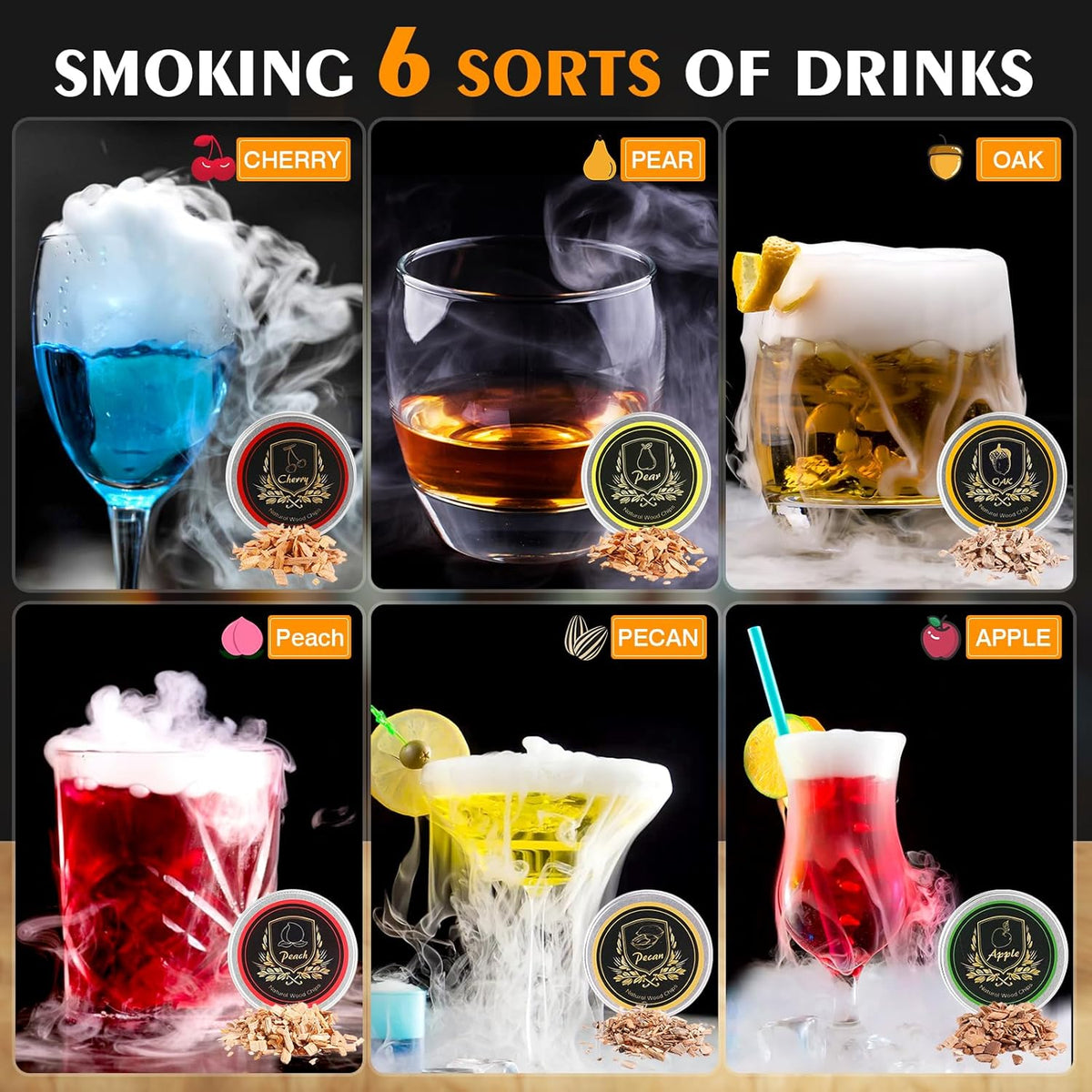 Whiskey Cocktail Smoker Kit with Torch, 6 Flavors Wood Chips, 2 Whiskey Glasses, 2 Ice Ball Molds, Bourbon Old Fashioned Drink Smoker Kit, Gifts for Men, Dad, Husband, Boyfriend(No Butane)