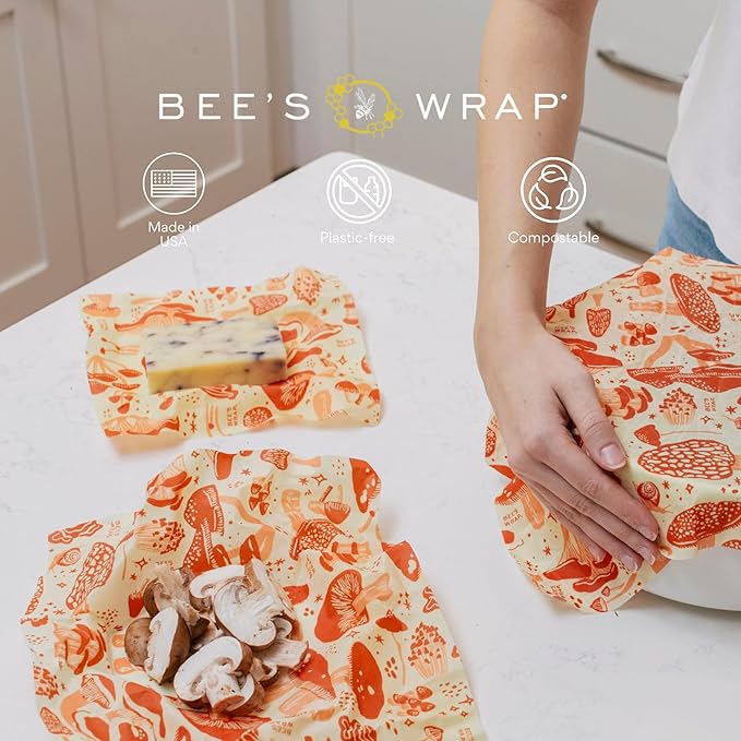 Bee's Wrap Beeswax Wraps for Food - Mushroom Magic Cut to Size 14x52" Wax Paper Roll - Made in USA Reusable Waxed Paper & Bowl Covers - Organic Eco-Friendly Alternative to Aluminum Foil & Plastic Wrap