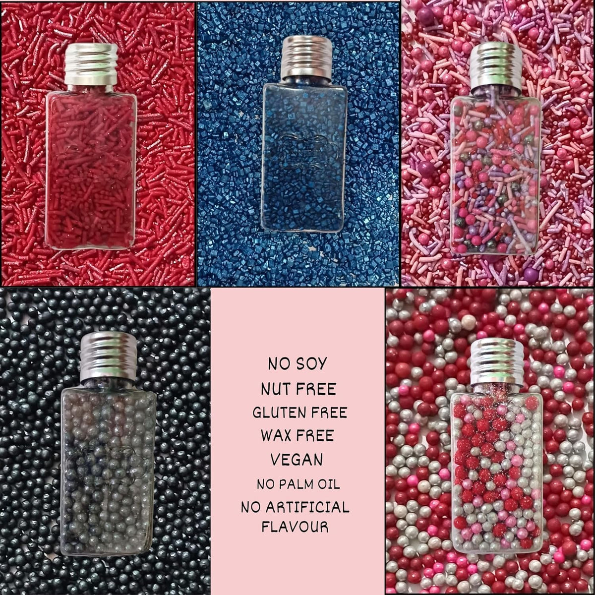 Confect Edible Sprinkles for Cake Decorating - Red Jimmies, Blush Pink Red Gun Metal Silver Pearl Mix with Navy Sparkling Sugar | Vegan, Gluten-Free, Dessert Topping - 5 Oz