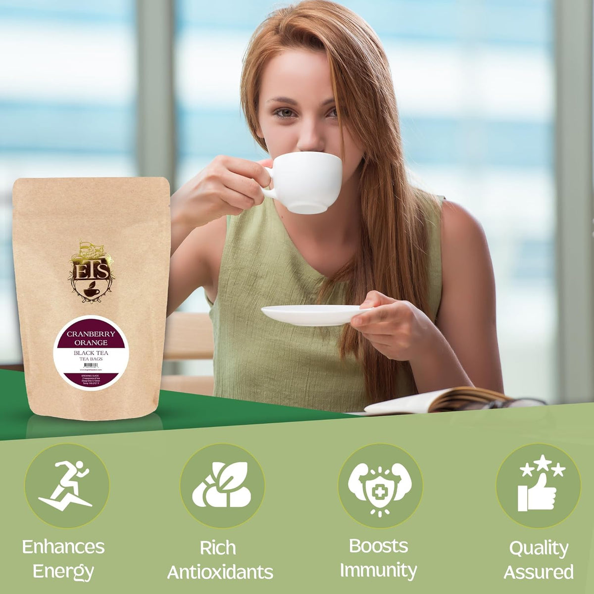 English Tea Store - Cranberry Orange Flavored Black Tea | Tart Cranberry & Sweet Citrus Blend | Natural Fruit Infused | Small Batch Crafted | 25 Teabags Pouch | No Strings or Tags