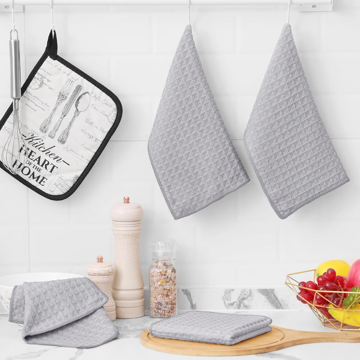 Homaxy Microfiber Waffle Weave Kitchen Dish Cloths, 12 x 12 Inch Ultra Absorbent and Solid Color Dish Towels for Kitchen Fast Drying Dishcloth for Washing Dishes, 12 Pack, Grey