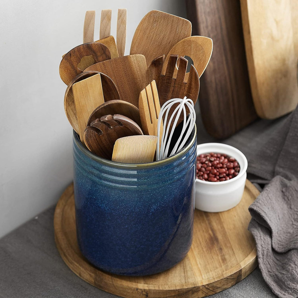 DOWAN 7.2" Kitchen Utensil Holder, Extra Large Farmhouse Utensil Holders for Countertop, Ceramic Utensil Crock, Anti Slip Cork Bottom (Multicolor, 7.2 Inch)
