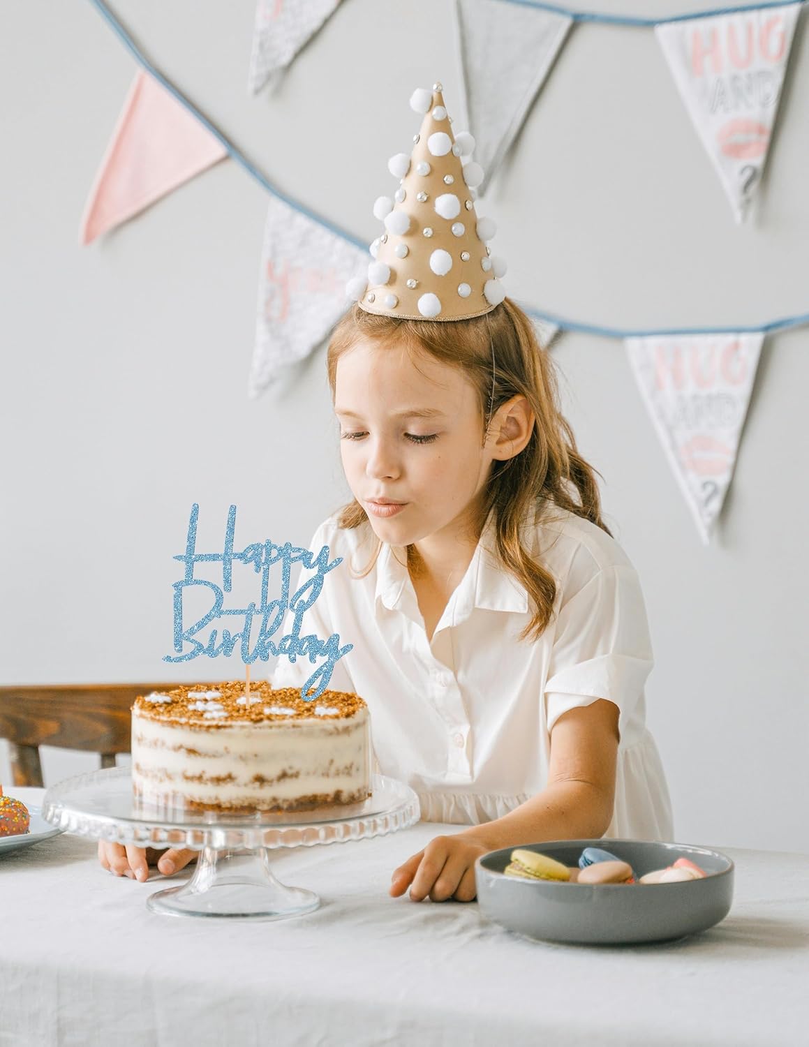 Happy Birthday Cake Topper - Glitter Sky Blue Birthday Cake Top Decorations (Sky Blue)