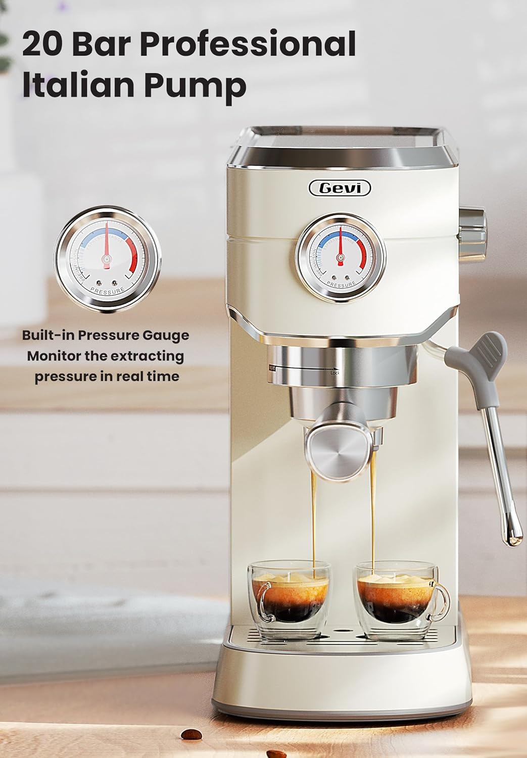 Gevi Commercial Espresso and Coffee Makers, Professional Espresso Maker Latte Machine with Milk Frother, Stainless Steel Expresso Coffee Machines for Home, Compact Cappuccino Machine, Great Gift