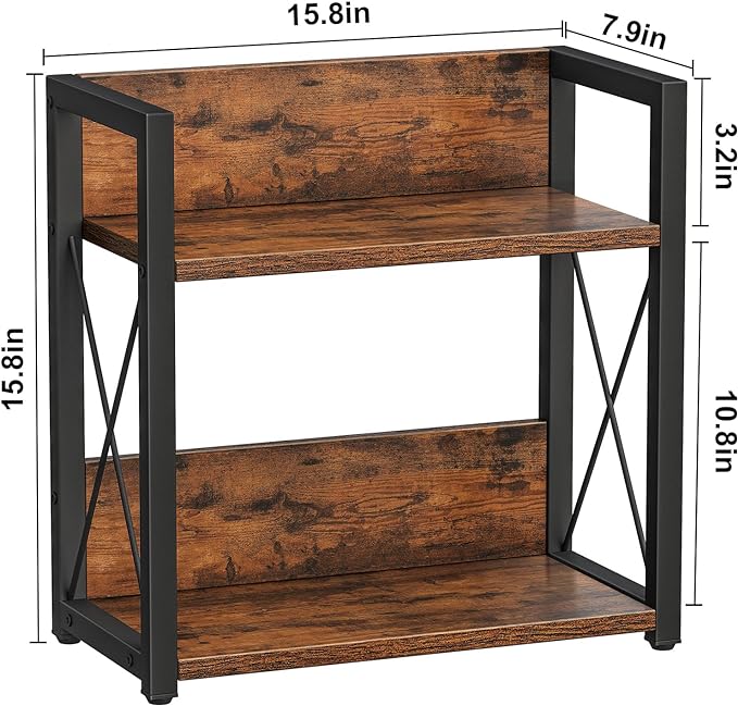 Giikin Counter Shelf Organizer, 2 Tier Kitchen Spice Rack for Countertop, Wood Coffee Counter Organizer for Home (Rustic Brown, L)