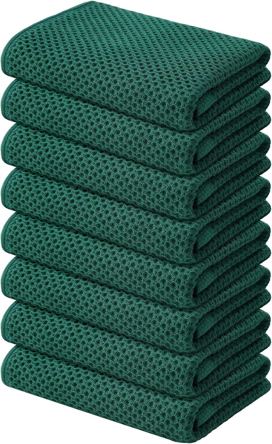 Kitinjoy 100% Cotton Waffle Weave Kitchen Towels, 8-Pack Super Soft and Absorbent Dish Towels for Drying Dishes, Kitchen Hand Towels, 13 in x 28 in, Dark Green
