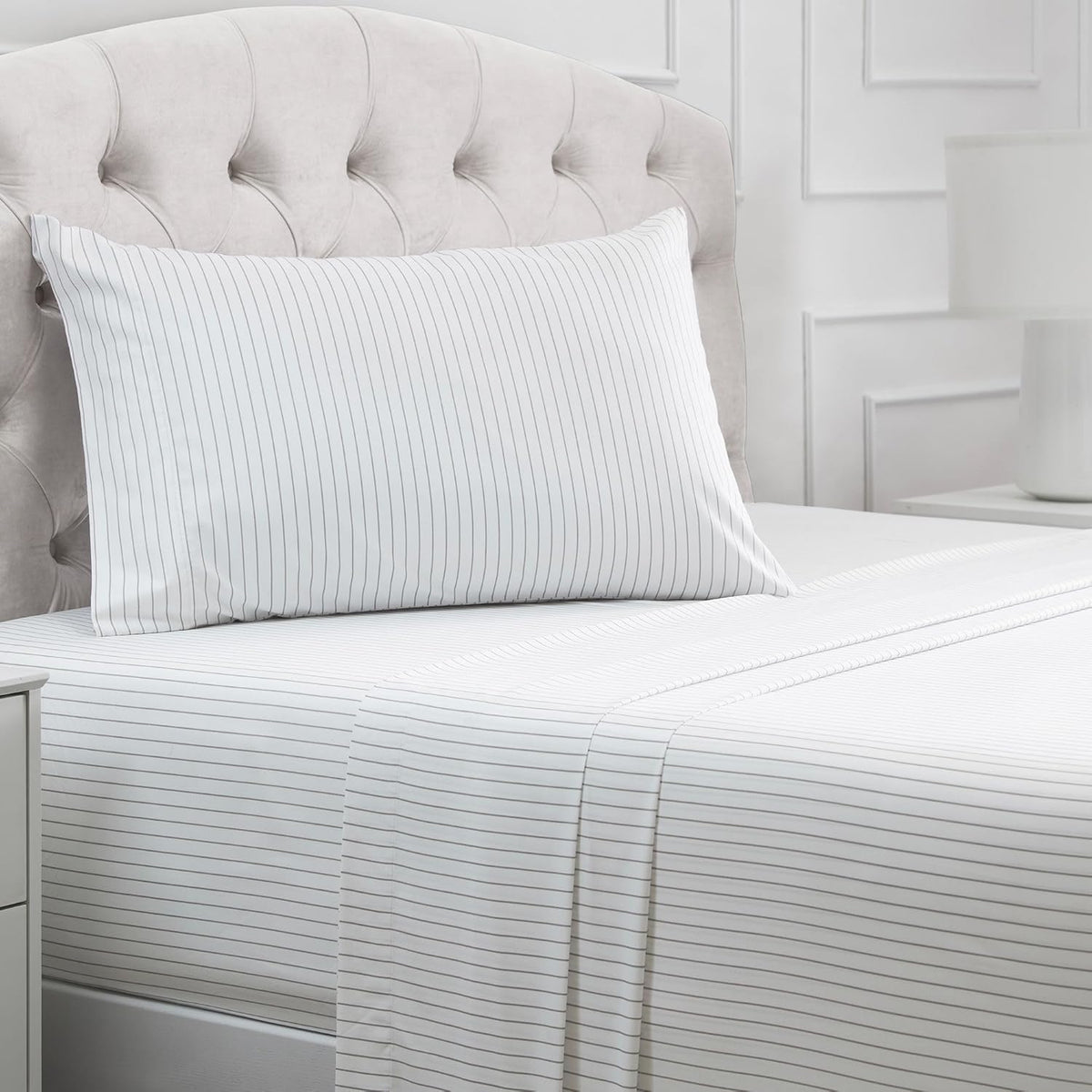 Mellanni Twin Sheets Set - 3 PC Iconic Collection Bedding - Hotel Luxury, Extra Soft, Cooling Bed Sheets - Wrinkle, Fade, Stain Resistant (Twin, Pin Stripe Gray)