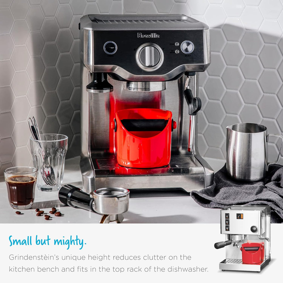 Dreamfarm Grindenstèin Sturdy, Compact, Modern Space-Saving Espresso Coffee Grind Knock Box - Red
