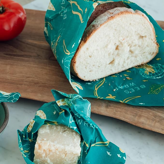 Bee's Wrap Beeswax Wraps for Food - Ocean Bread Wrap - Made in USA Reusable Bread Storage Bags - Organic & Eco-Friendly Alternative to Aluminum Foil, Sourdough Bags & Plastic Wrap