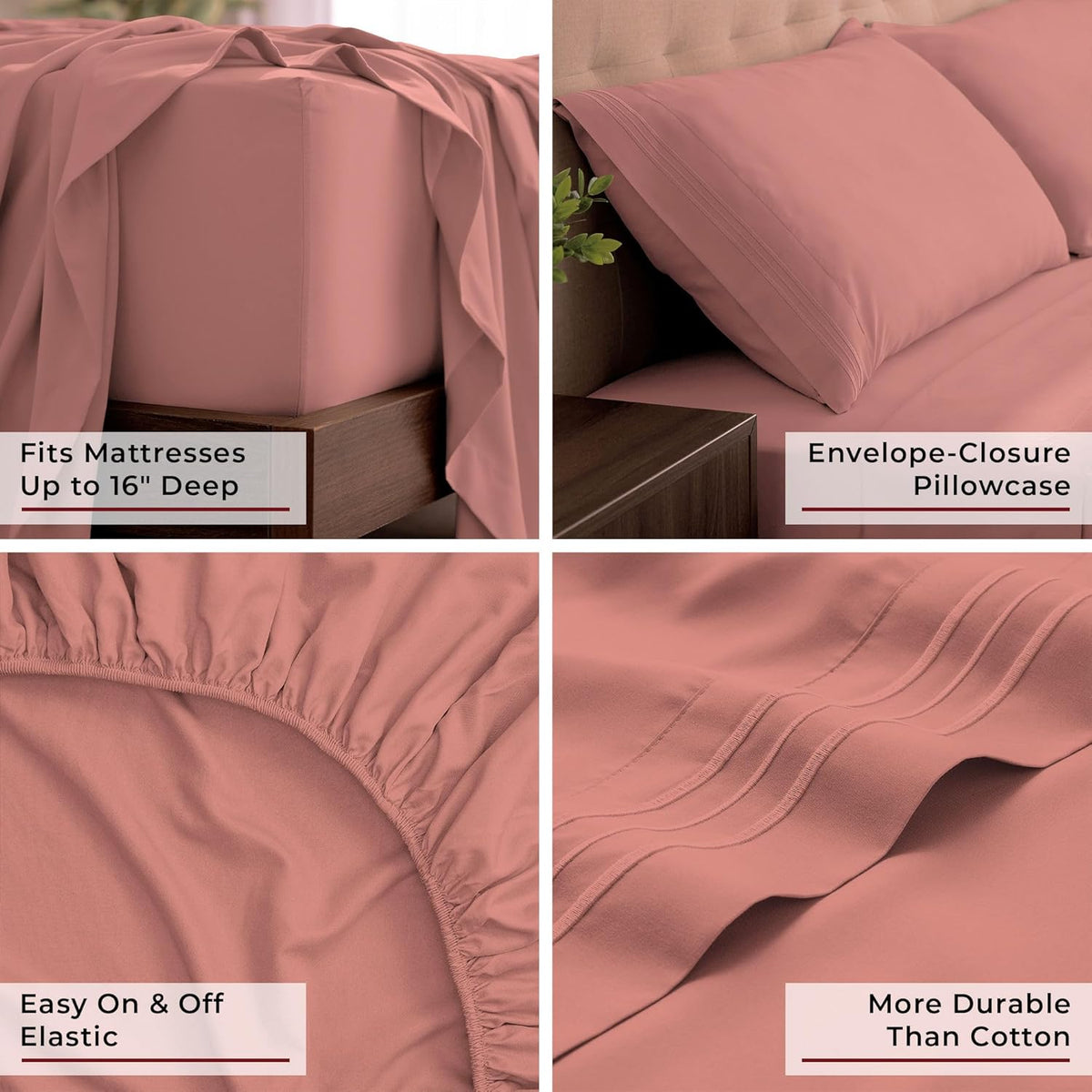 Mellanni California King Sheets Set - 4 PC Iconic Collection Bedding - Hotel Luxury, Extra Soft, Cooling Bed Sheets - Wrinkle, Fade, Stain Resistant (Cal King, Coral)