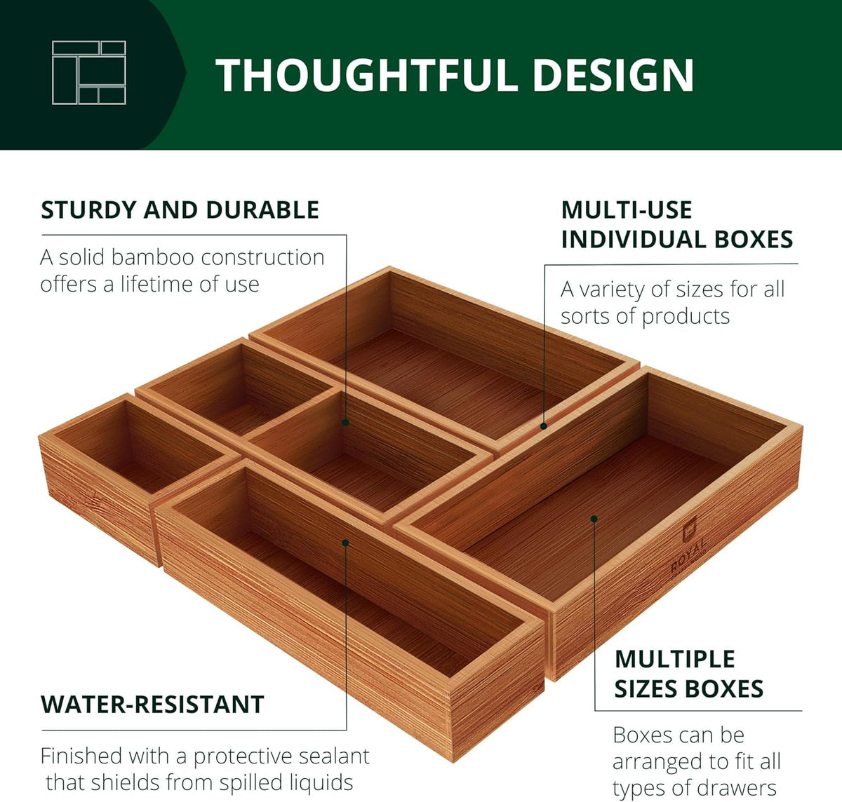 ROYAL CRAFT WOOD Premium Carbonized Bamboo Sticky Note Holder – Elegant & Durable Post-It Note Dispenser for Office Desk Organization