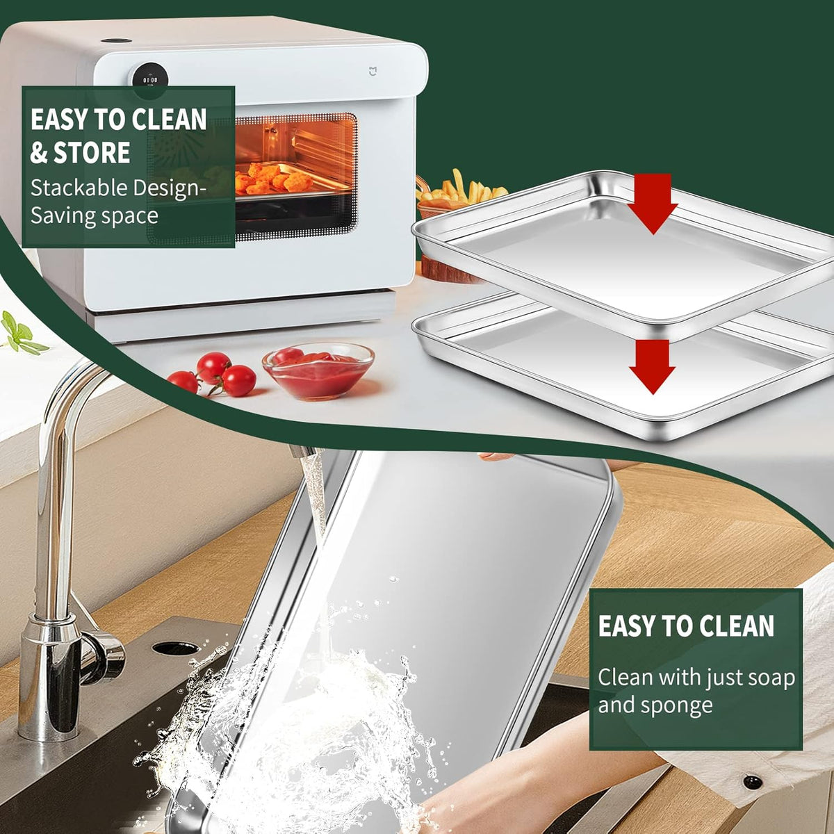 Half Sheet Pans with Rack Set [2 Pans + 2 Racks], CEKEE Stainless Half Size Large Baking Sheets with Rack -18 Inch Baking Tray Set- Rust & Warp Resistant & Heavy Duty Large Cookie Sheet