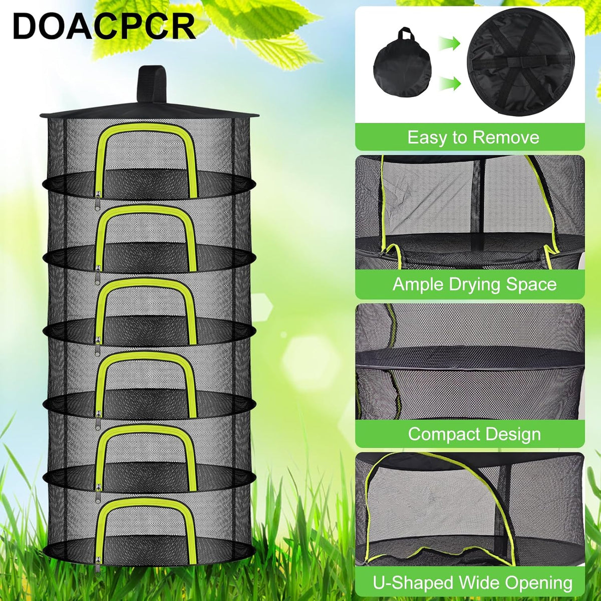6 Layer Herb Drying Rack, Herb Drying Rack Hanging Mesh, Foldable Plant Drying Net With U-Shaped Zipper, Garden Shears, Hooks, For Drying Herbs Plants, Flowers, Fruits, Food, Clothes(6 Layers-23.62'')