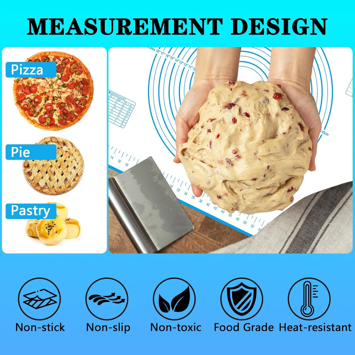 UBeesize Oversize Silicone Baking Mat, 23.6x31.5 Inch Non Stick Pastry Mat with Measurements, XXL Large Nonslip Counter Mat, Fondant/Pie Crust Mat for Making Cookies Macarons Bread Baking Supplies