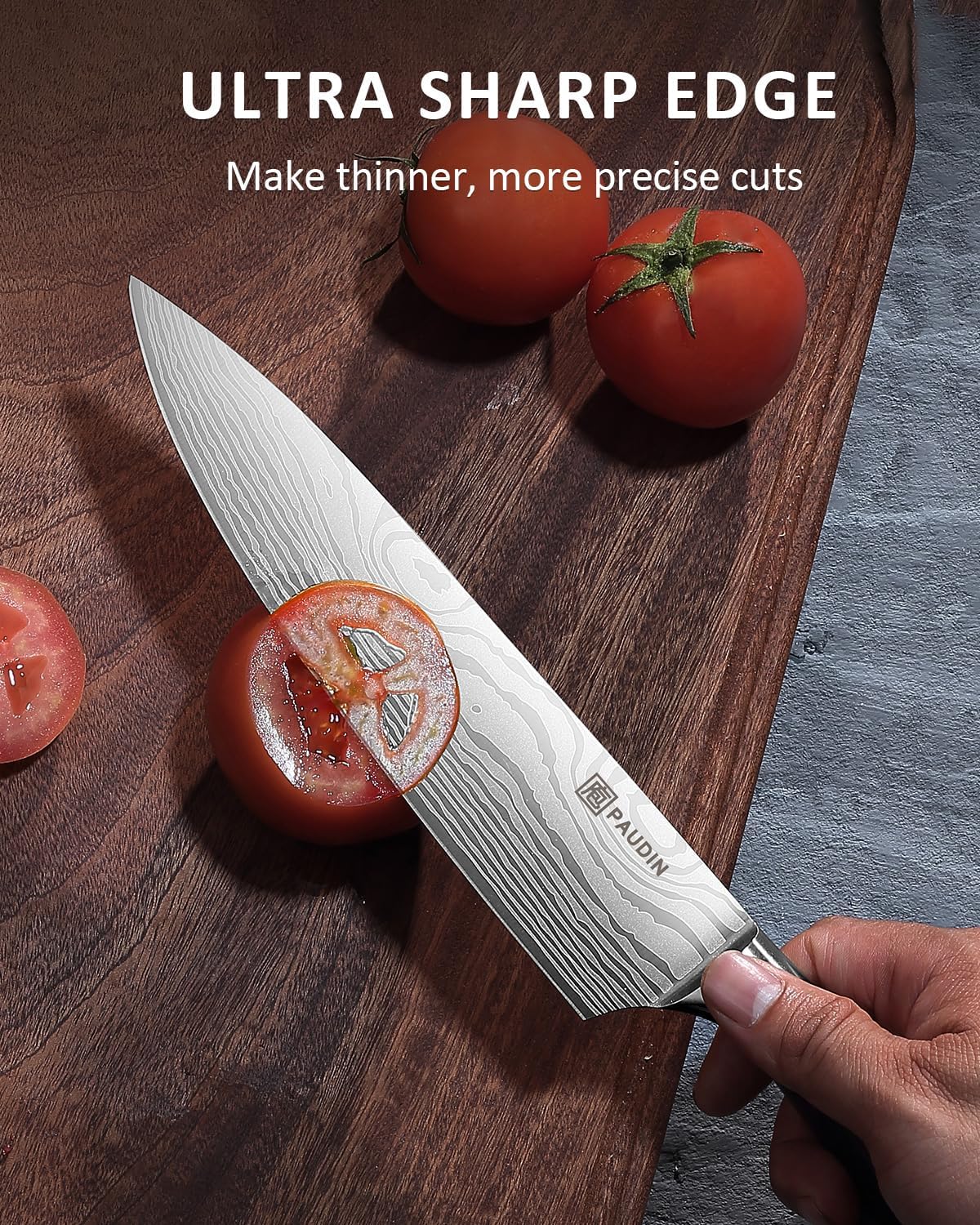 PAUDIN Kitchen Knife Set, Ultra Sharp Knife Set with Pakkawood Handle, High Carbon Stainless Steel Knives Set for Kitchen, 5 Piece Chef Knife Set Come with Gift Box