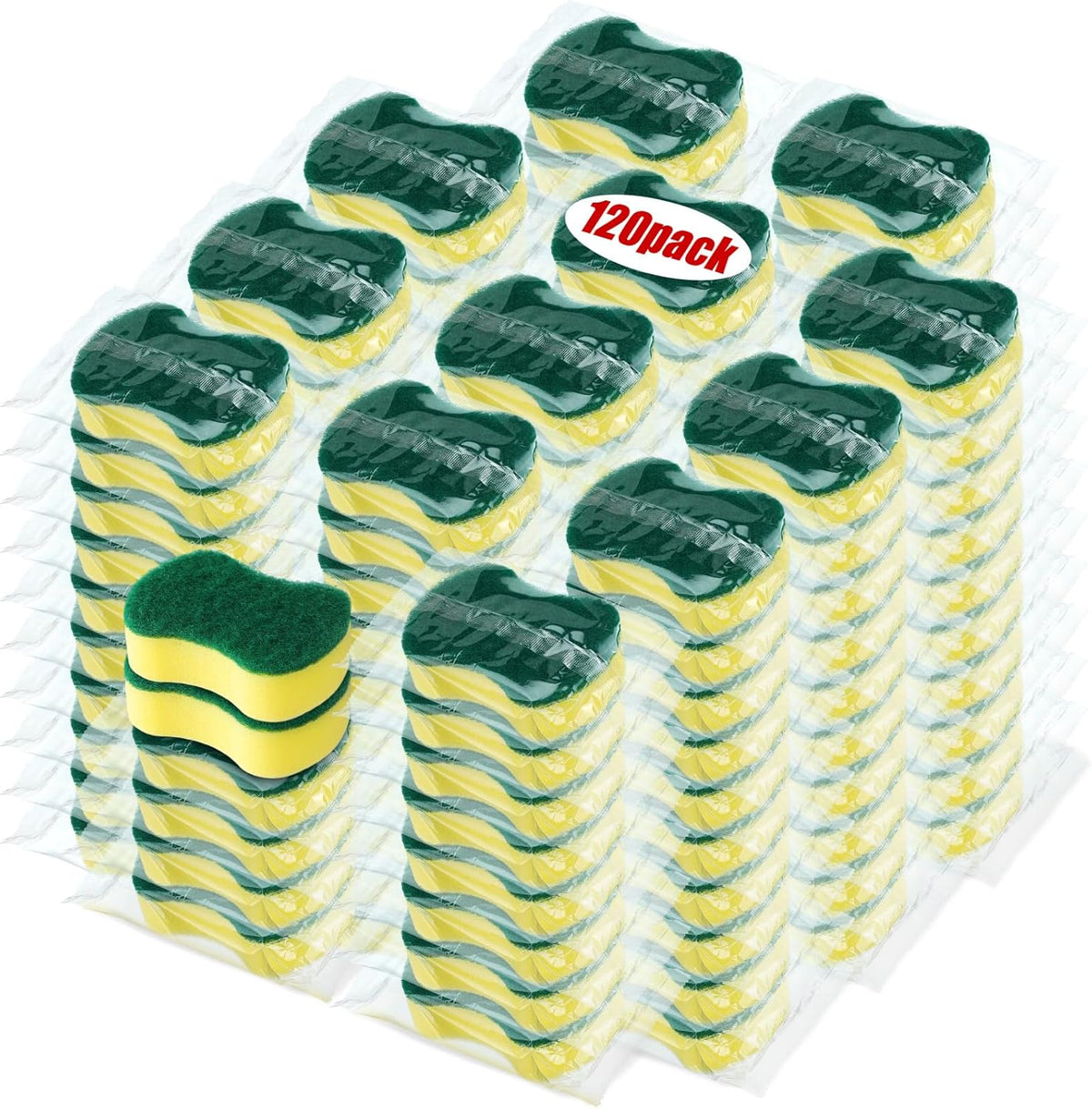 Tanlade 120 Pcs Individually Wrapped Sponges Kitchen Bulk Non Scratch Scouring Sponges for Dishes Household Cleaning Travel Apartments Hotel Car