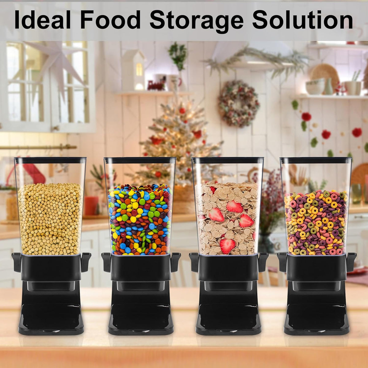 Cereal Dispenser Countertop with Lids, 5L Organization and Storage Containers for Kitchen and pantry, Rice Dispenser for food, Cereal, Beans, Nuts, Snack,Oatmeal, Dog Food, Bird Seed, Black, 3Pc