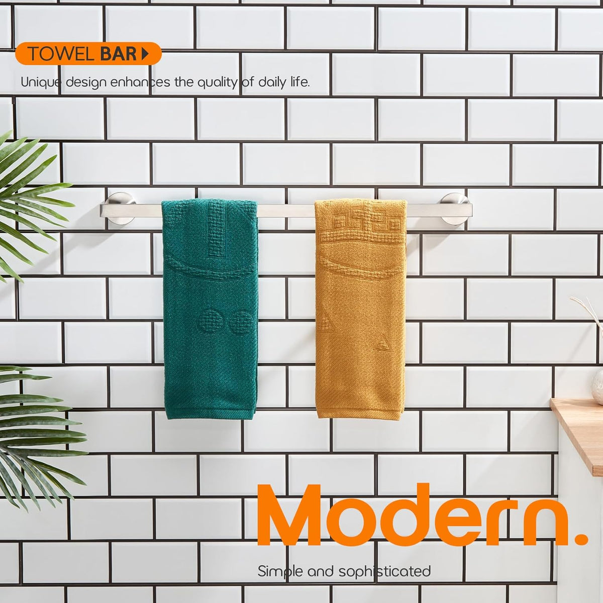 24 Inch Bathroom Towel Bar Bath Towel Rack Kitchen Towel Holder Towel Rails Wall Mounted SUS304 Stainless Steel Brushed Nickel AN4001BR-L24