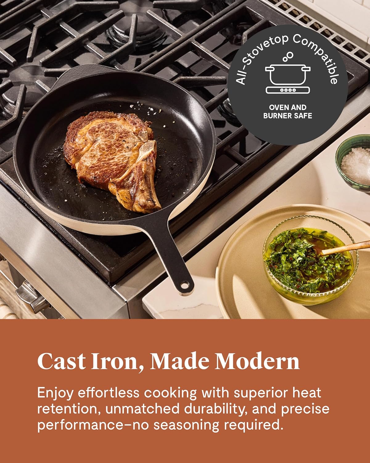 Caraway Cast Iron Skillet - 12” Enameled Cast Iron Pan With 3 Layer Enamel Coating - No Seasoning Required - Compatible With All Stovetops - Free From Forever Chemicals - Light Mist