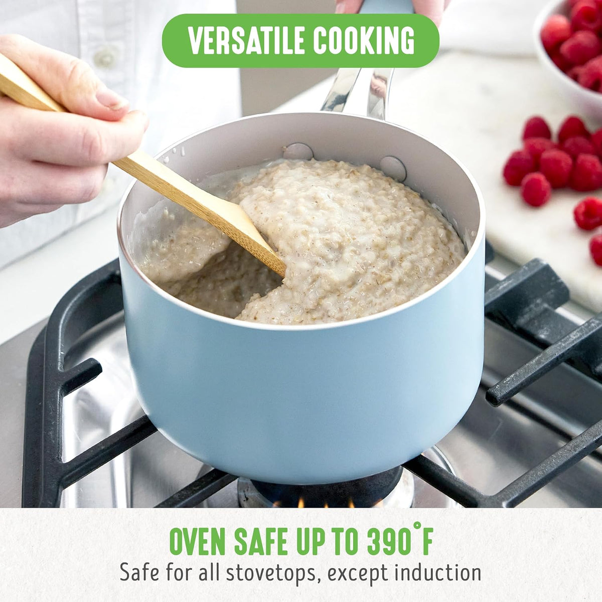GreenLife 2 Quart Nonstick Saucepan with Lid, Lightweight Healthy PFAS-Free Milk Pan, Dishwasher & Oven Safe Soup Pan, Durable Body, Silicone Stay-Cool Handle, Easy Release Chef’s Pan, Blue Haze