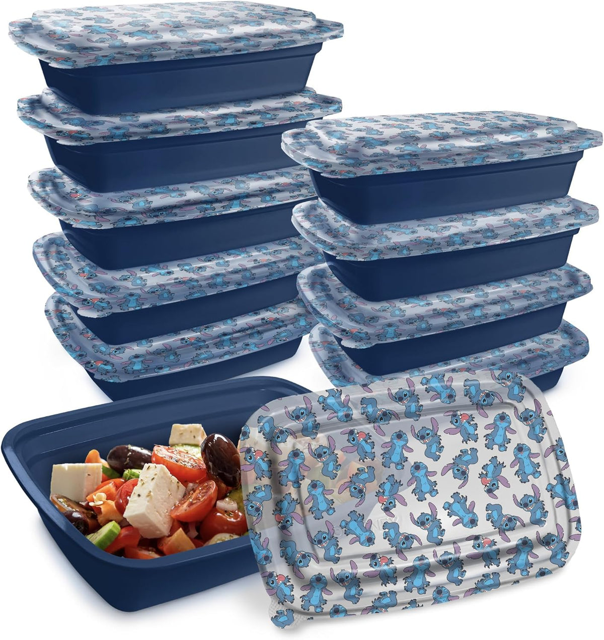 Disney Meal Prep Containers - 20-Piece Reusable Food Containers with Lids - Freezer, Microwave & Dishwasher Safe - Featuring Mickey & Minnie, Lilo & Stitch
