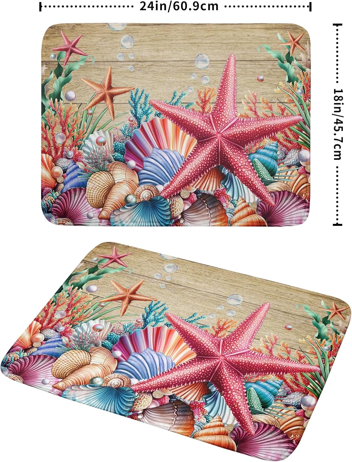 Summer Beach Dish Drying Mat - Seashells Starfish Absorbent Drying Matt Kitchen Counter for Home Decor