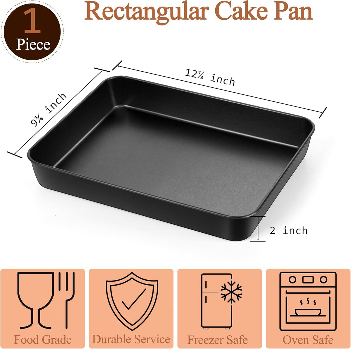 LIANYU Non-stick Baking Cake Pan, 12⅓ x 9¾ x 2 Inch Lasagna Brownies Bread Casseroles Pan, Stainless Steel Rectangle Bakeware for Toaster Oven, Non-Toxic & Healthy Coating, Easy Release