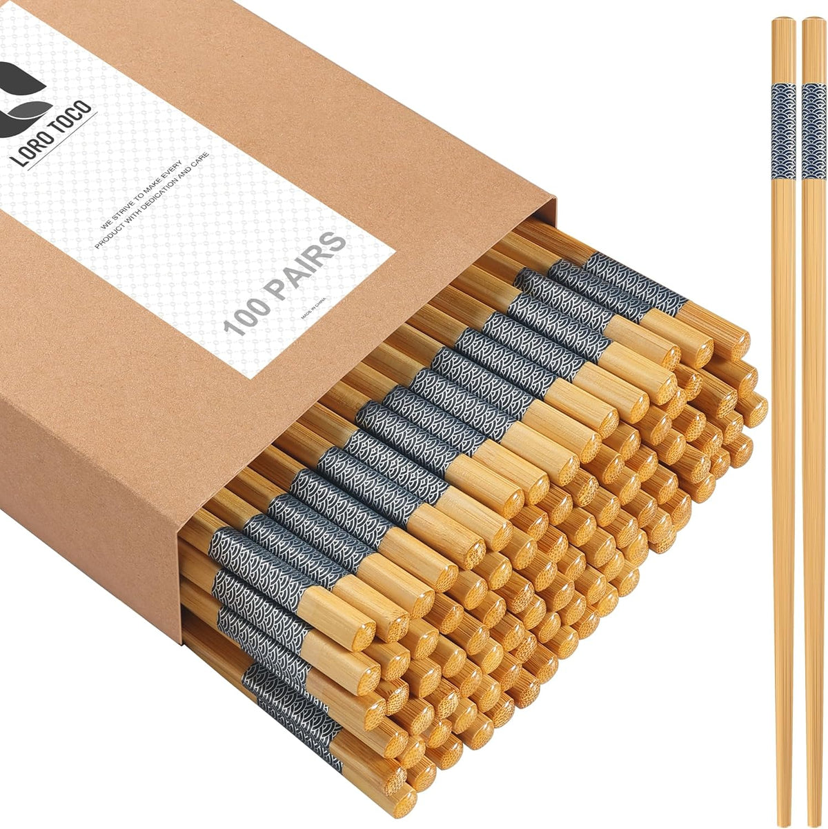 100 Pairs Bamboo Chopsticks | Disposable | Reusable | Separated Chopsticks Dishwasher Safe - （9.45in）