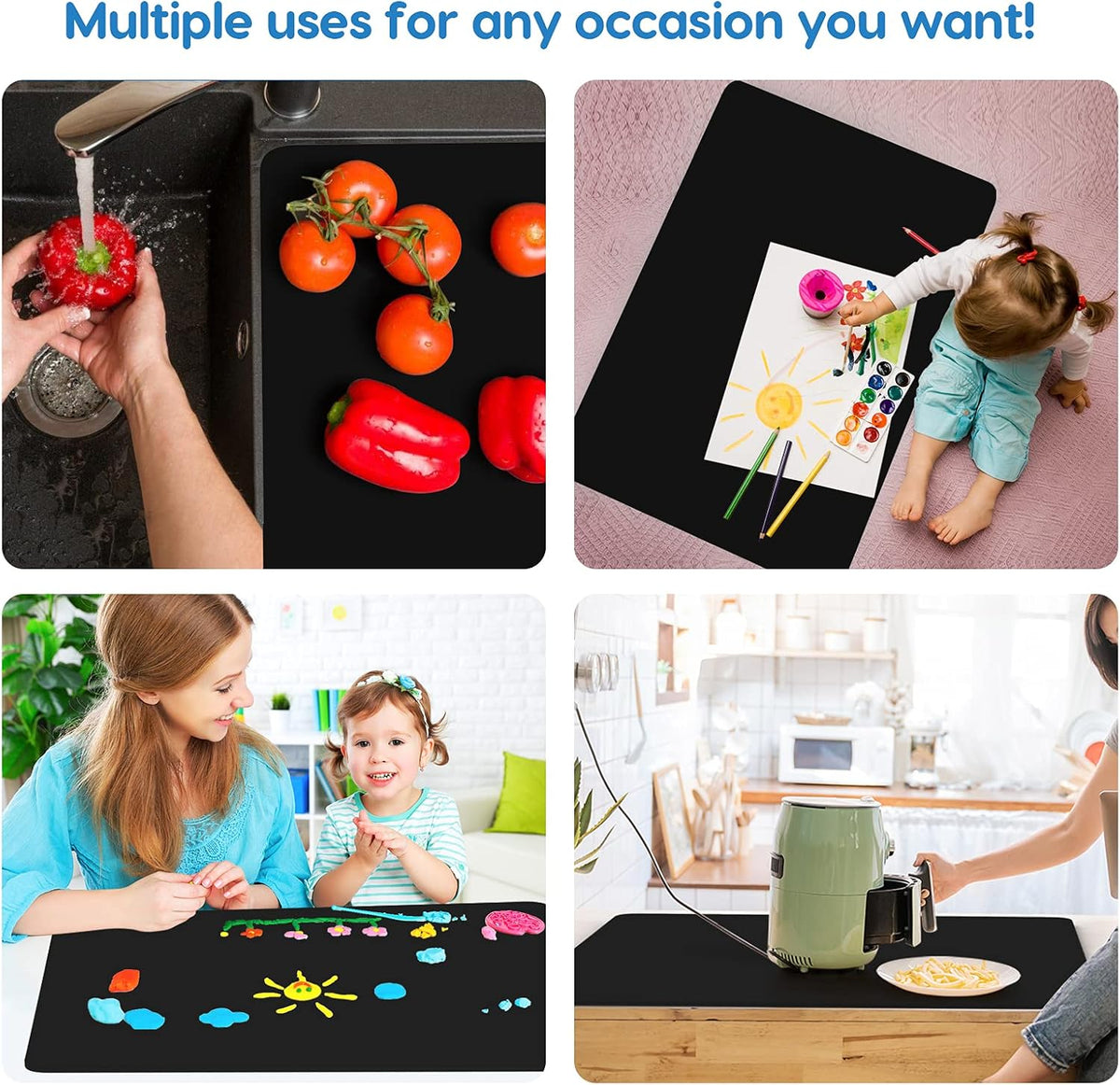 AECHY Extra Large Silicone Mat 35.3"x23.5"x0.08", Multipurpose Silicone Mat Thick Heat Resistant Mat Shipped Rolled Up Kitchen Counter Mat Waterproof Nonslip Silicone Mats for Kitchen Counter Black