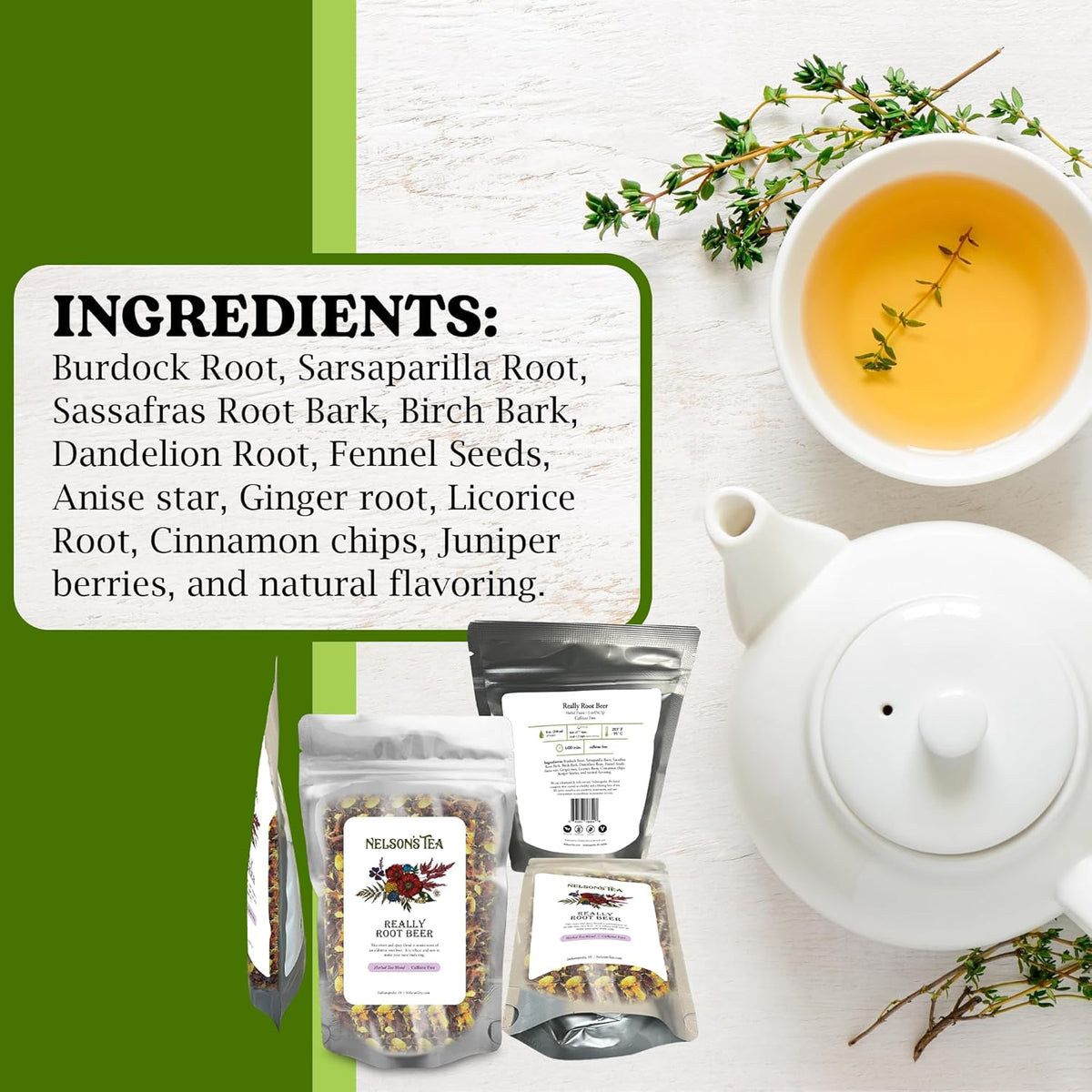 Nelson's Tea Really Root Beer - Sarsaparilla Root Herbal Loose Leaf Tea; Blend of Flavors like Sarsaparilla, Sassafras Burdock, and More! - Sample