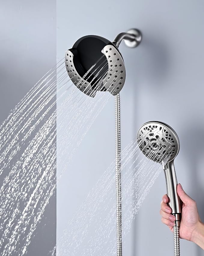 Shower Heads with Handheld Spray Combo: 7.2" Rainfall Shower Head & Handheld Shower Head 2-IN-1 Shower Head with 60" Rotatable Stainless Steel Hose Nickel, Shower Trim Systems