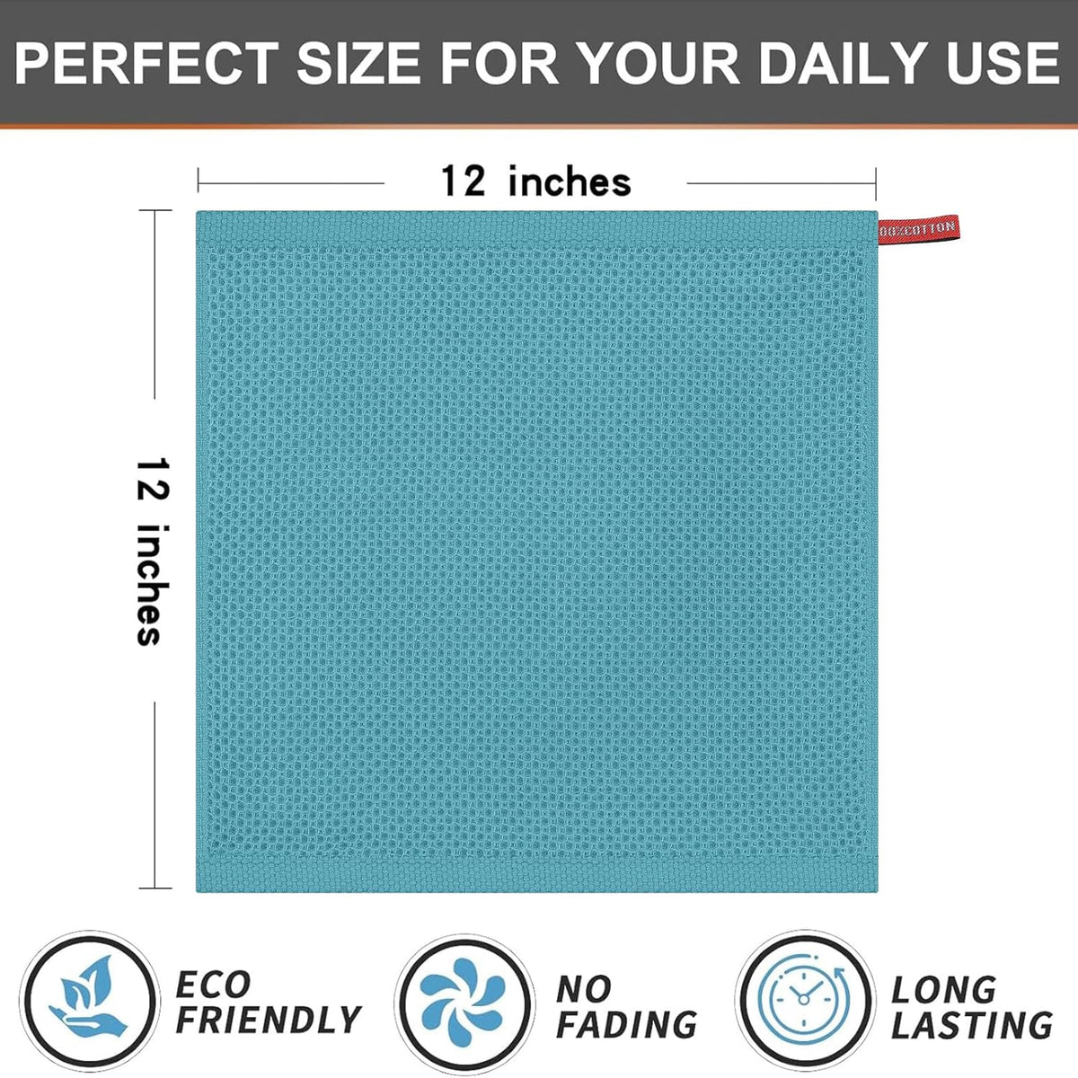Kitinjoy 100% Cotton Kitchen Dish Cloths (12 X 12 Inches, Lake Blue),6 Pack Waffle Weave Ultra Soft Absorbent Dish Towels for Drying Dishes Quick Drying Kitchen Towels Dish Rags