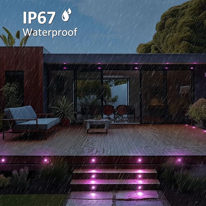 INDARUN Deck Lights Outdoor Waterproof 30 pcs, Φ1.22 RGB Smart 12V Low Voltage LED Recessed Deck Lighting with Remote, Work with Alexa/Google, Outdoor Step Stair Lights for Floor Landscape Lighting