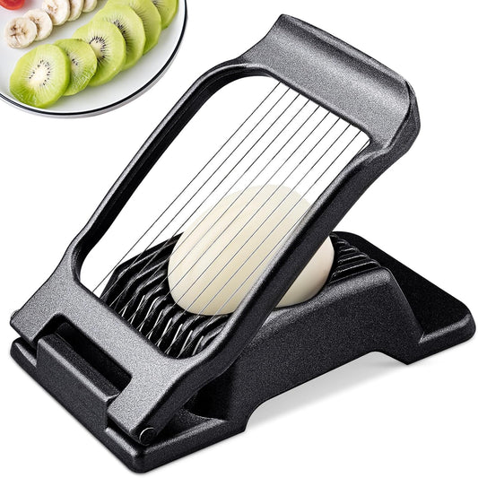 BIBURY Egg Slicer, Egg Cutter for Hard Boiled Eggs, Heavy Duty Aluminium Slicer for Egg Mushroom Strawberry Soft Fruit, Stainless Steel Wires, Dishwasher Safe & Easy to Clean (Black)
