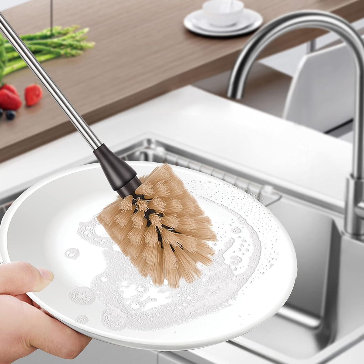 Stainless Steel Long Handle Water Bottle Brush, Flexible Scrubbing Brush for Cleaning Water Bottles, Baby Water Bottles, Glassware, Food Jars, Sports Jugs, Sobriety Jugs, 15 in.