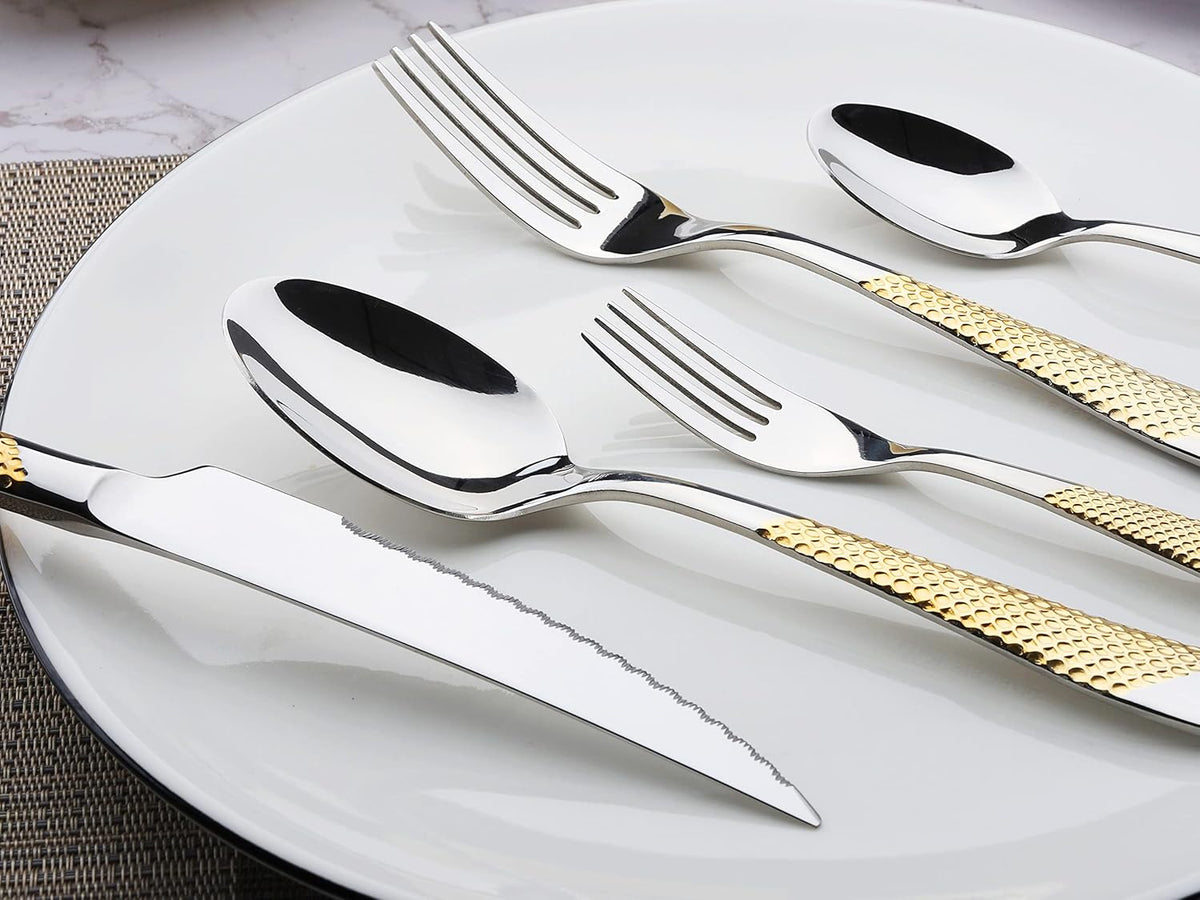 40-Piece Gold Silverware Set Stainless Steel Flatware Set Service for 8 Kitchen Cutlery Utensils Includes Knives Spoons Forks For Home Kitchen Hotel