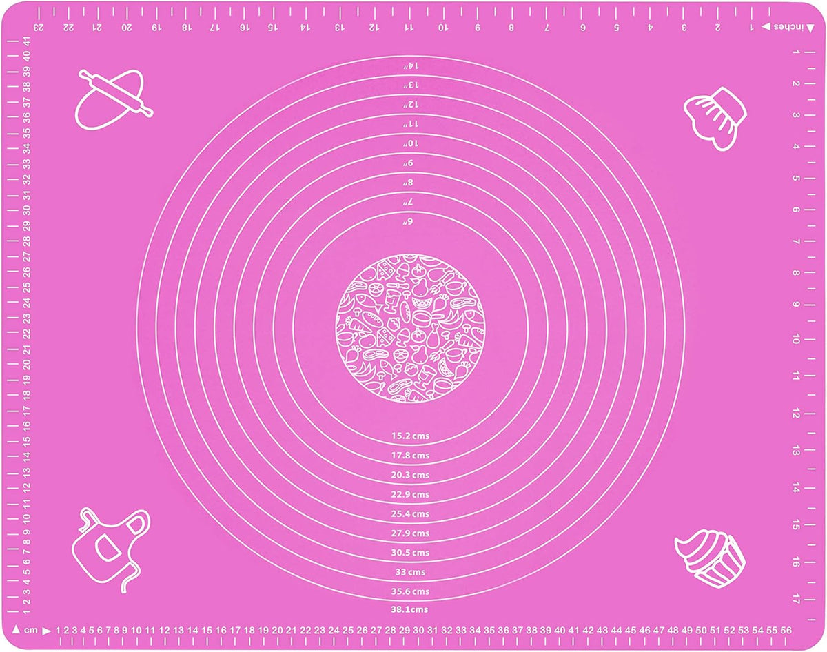 Silicone Baking Mat for Rolling Pastry Dough with Measurements, 25.6 x 17.7 BPA Free Non stick and Non Slip Pink Table Sheet Baking Supplies for Bake Pizza Cake