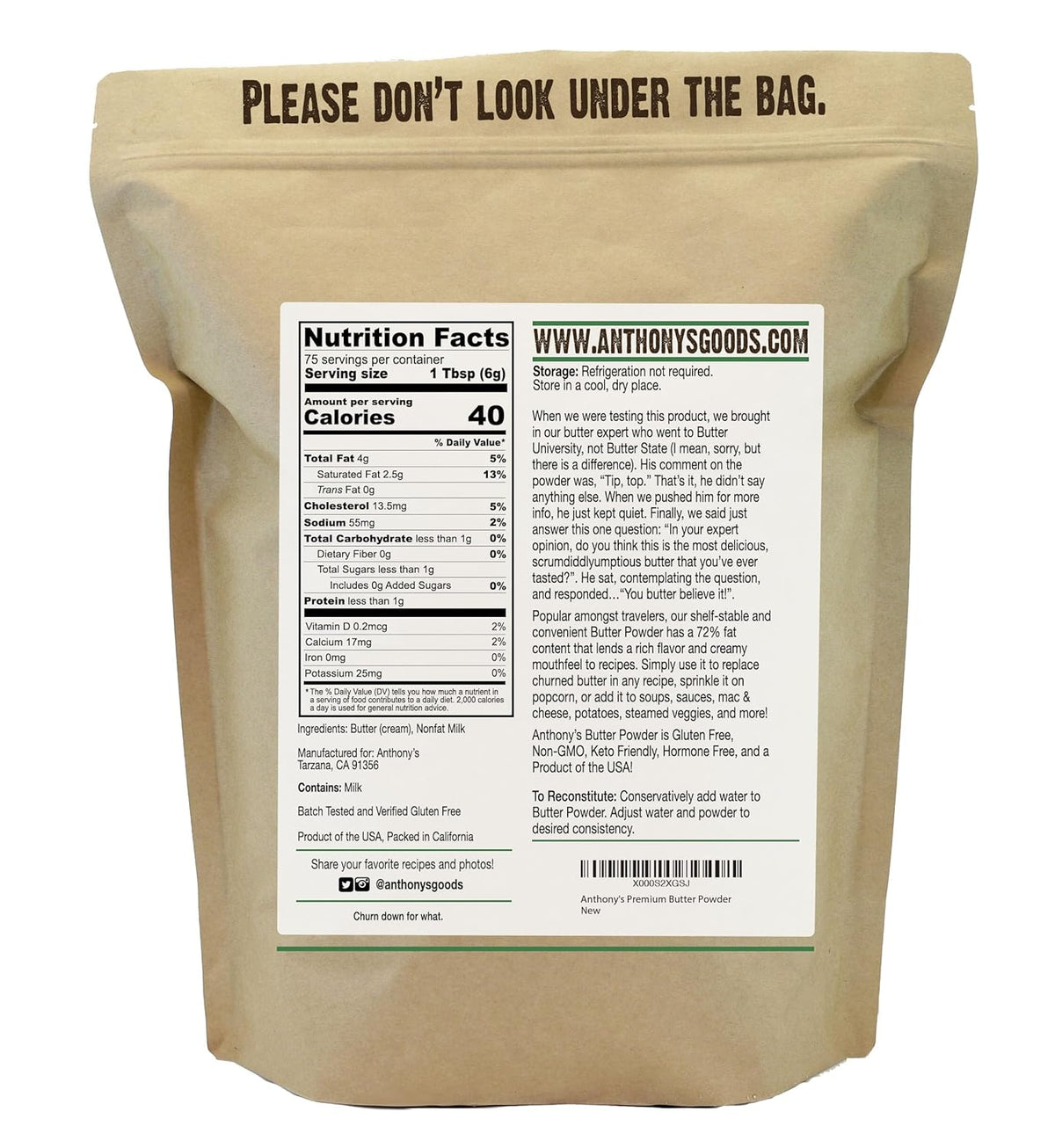 Anthony's Premium Butter Powder, 1 lb, Gluten Free, Non GMO, Made in USA, Keto Friendly, Hormone Free
