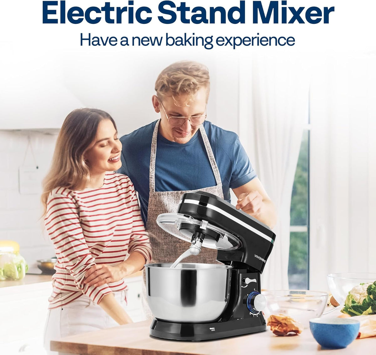 VIVOHOME 4.75 Quart Stand Mixer, 8 Speed Kitchen Electric Food Mixer, Household Stand Mixer for Baking, Cake, Bread with Beater, Dough Hook, Wire Whip and Egg Separator, Black