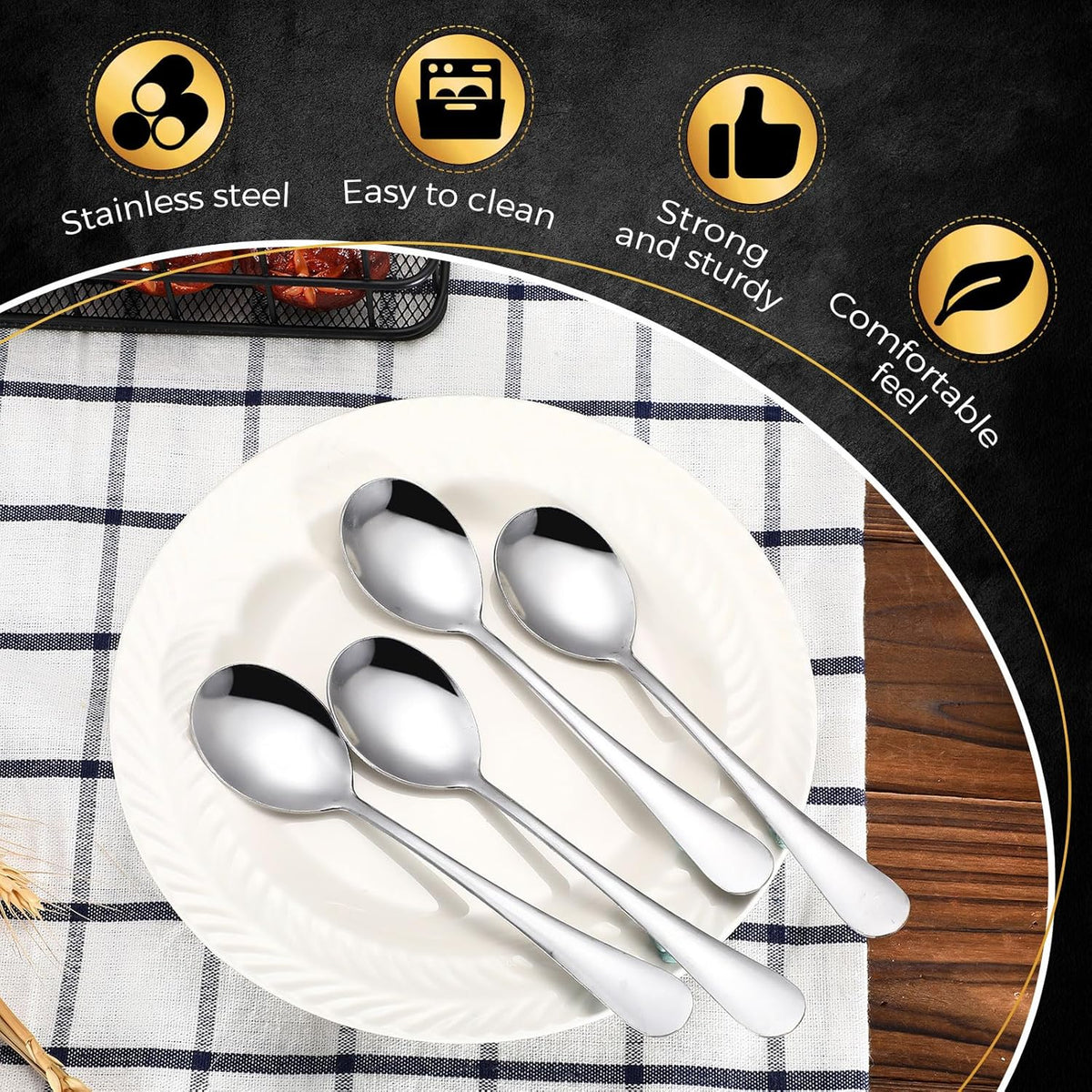 Nuogo 100 Pieces Soup Spoons Set Stainless Steel Spoons Silverware Dessert Dinnerware Bulk Metal Dinner Dinnerware Mirror Polished Tablespoon for Home Restaurant Kitchen Dishwasher Safe