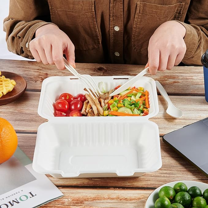 ECOLipak Clamshell Take Out Food Containers, 9 * 6 inch 75-Pack Disposable To Go Containers, To Go Boxes for Food Salad