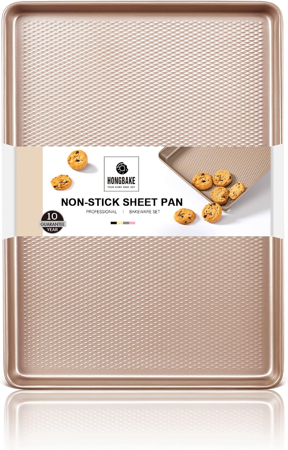 Quarter Sheet Baking Pan Nonstick - HONGBAKE Commercial Cookie Sheet for Baking with Diamond Texture Surface, 57% Thicker Carbon Steel 9 x 13 Baking pan