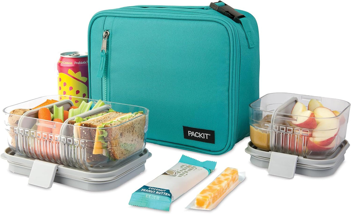 PackIt Freezable Classic Lunch Box, Teal, Built with ECOFREEZE Technology, Collapsible, Reusable, Zip Closure With Zip Front Pocket and Buckle Handle, Designed for Fresh Lunch On the Go