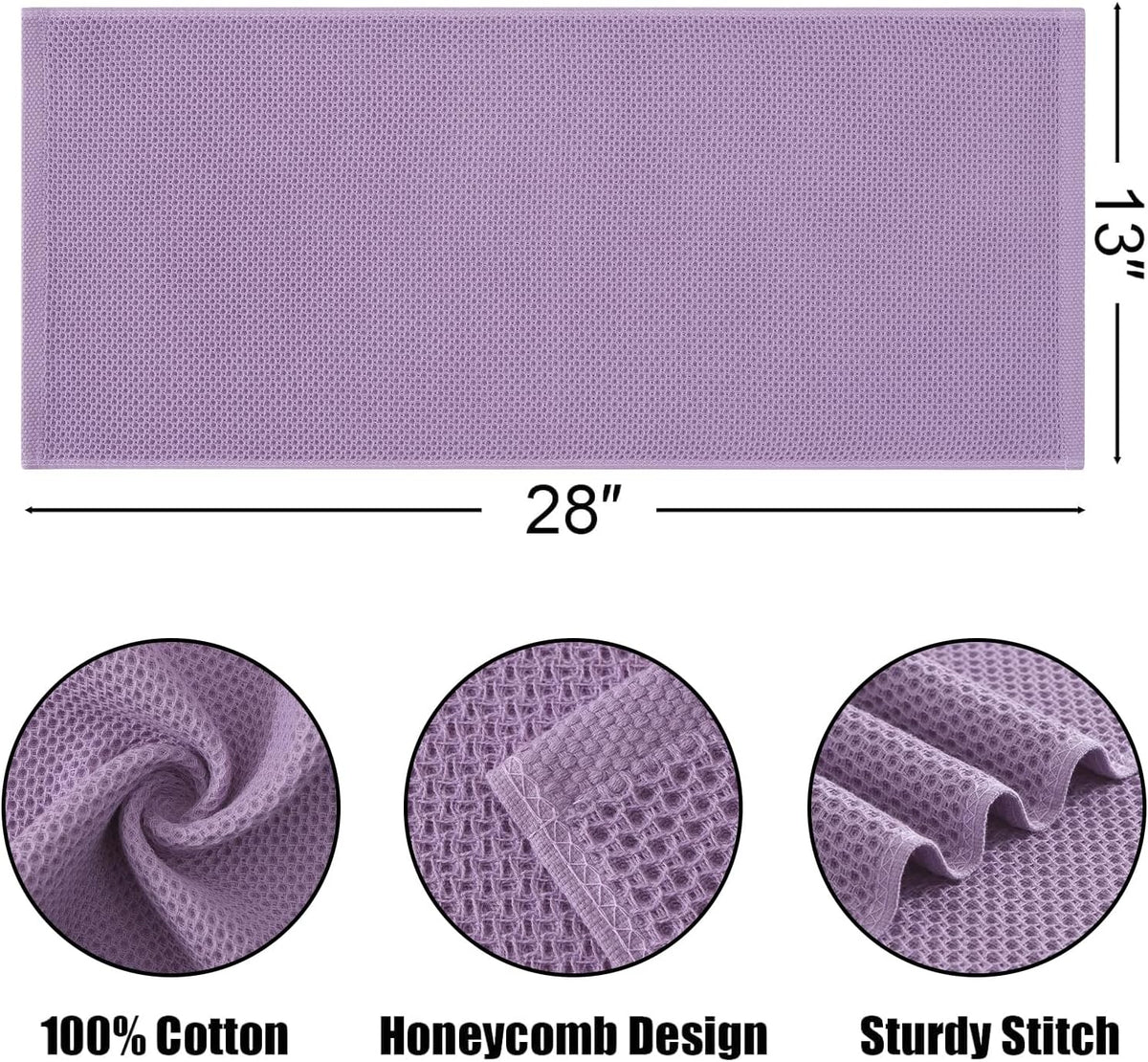 Kitinjoy 100% Cotton Waffle Weave Kitchen Towels, 12-Pack Super Soft and Absorbent Dish Towels for Drying Dishes, Kitchen Hand Towels, 13 in x 28 in, Lavender