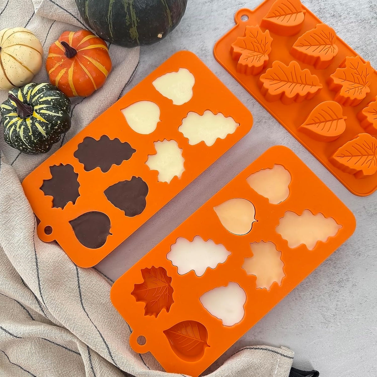 3Pack Fall Chocolate Mold.Maple Leaf Silicone Candy Mold Thanksgiving Ice Cube Molds Autumn Theme Thanksging Baking Molds for Jello Soap Candle Cake Cupcake Decoraion